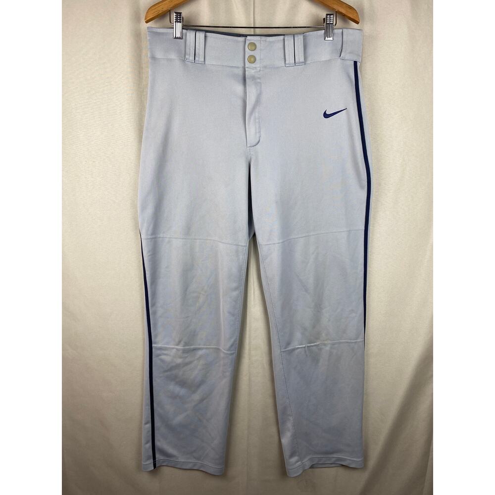 Nike Piped Baseball Pants Mens sz Medium Gray w/ Navy Blue Piping DriFit